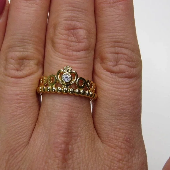 Pandora Gold Princess Tiara Ring Size 8 - Picture 3 of 9